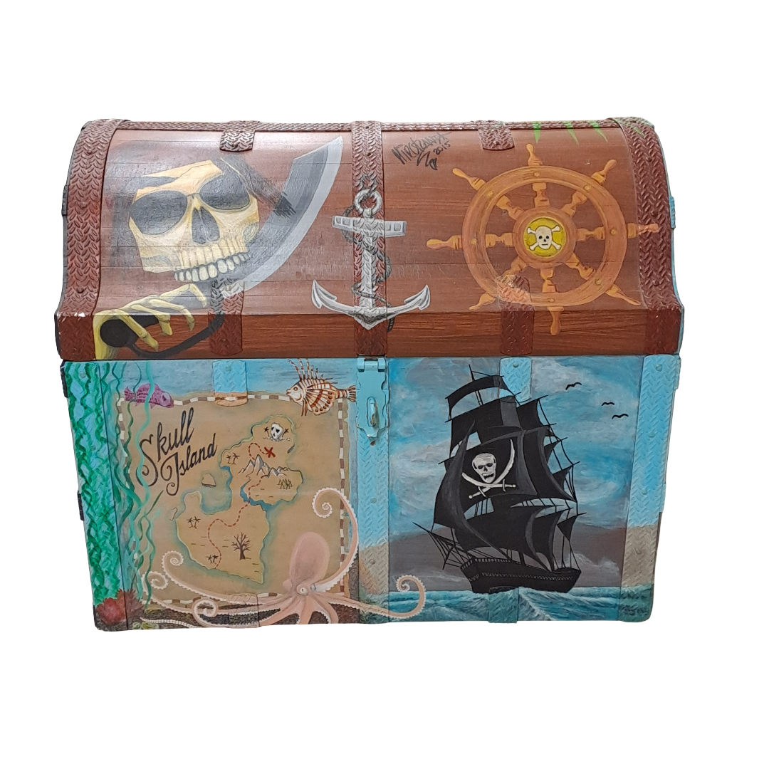 Schatzkiste "Black Pearl" 60cm / Unikat mit Bemalung & Eisenbeschlägen - SMA NAUTIC PRODUCTS