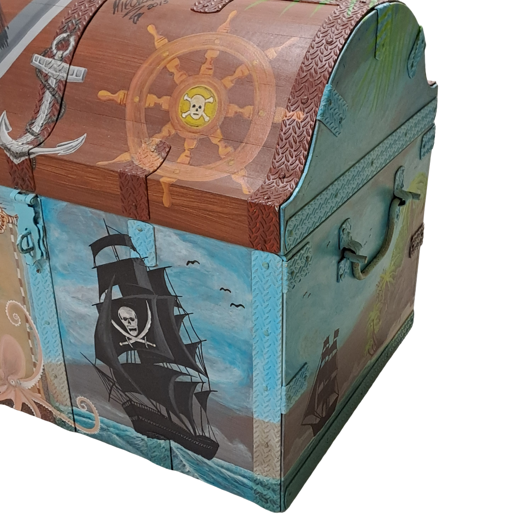 Schatzkiste "Black Pearl" 60cm / Unikat mit Bemalung & Eisenbeschlägen - SMA NAUTIC PRODUCTS