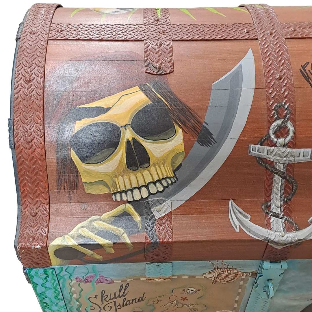 Schatzkiste "Black Pearl" 60cm / Unikat mit Bemalung & Eisenbeschlägen - SMA NAUTIC PRODUCTS