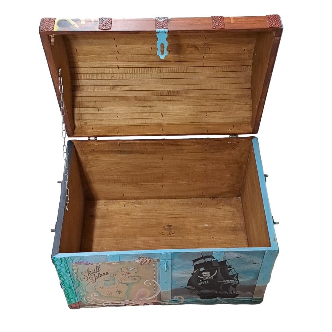 Schatzkiste "Black Pearl" 60cm / Unikat mit Bemalung & Eisenbeschlägen - SMA NAUTIC PRODUCTS