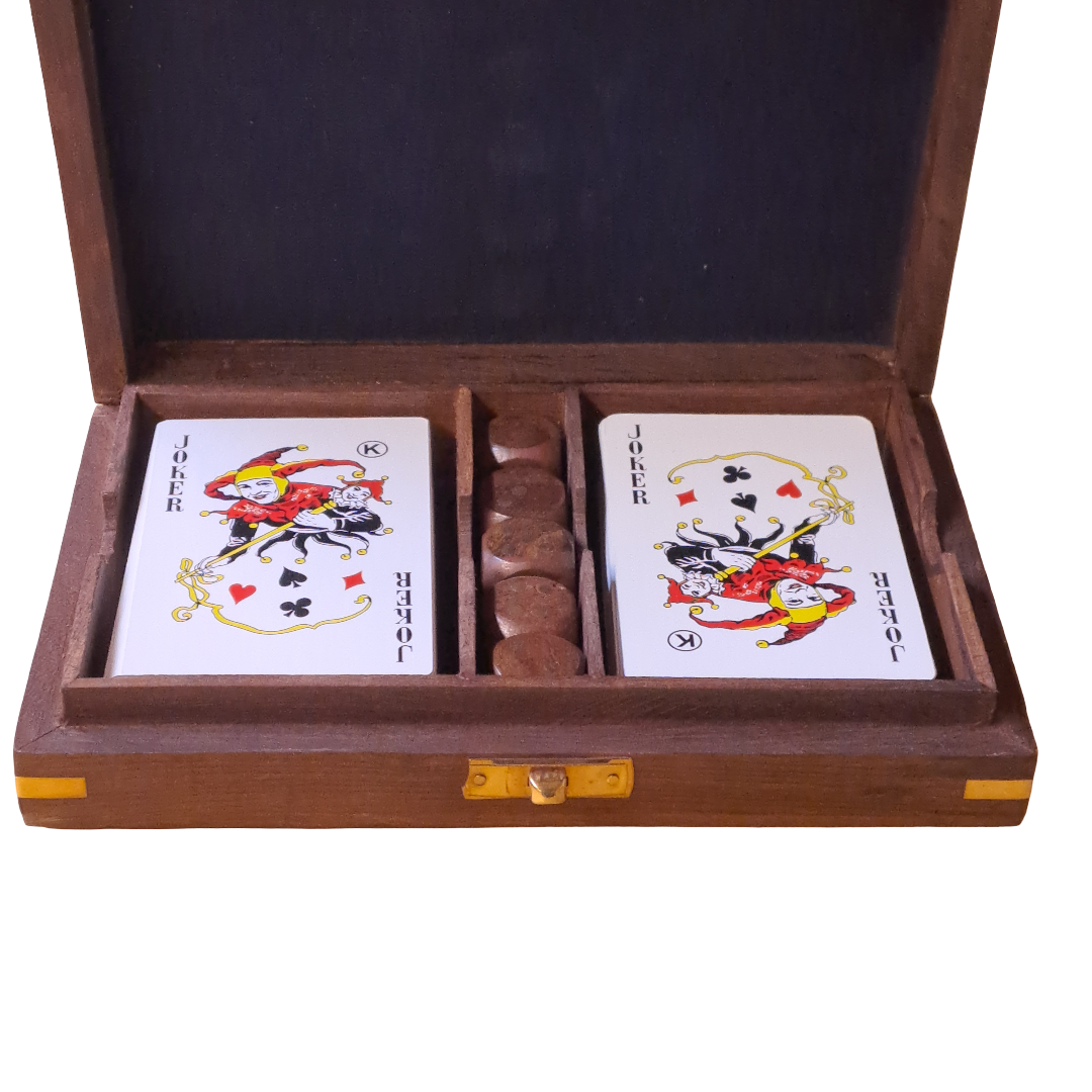 Karten - Würfelbox mit 2 Sets französischen Jasskarten und 5 Würfeln