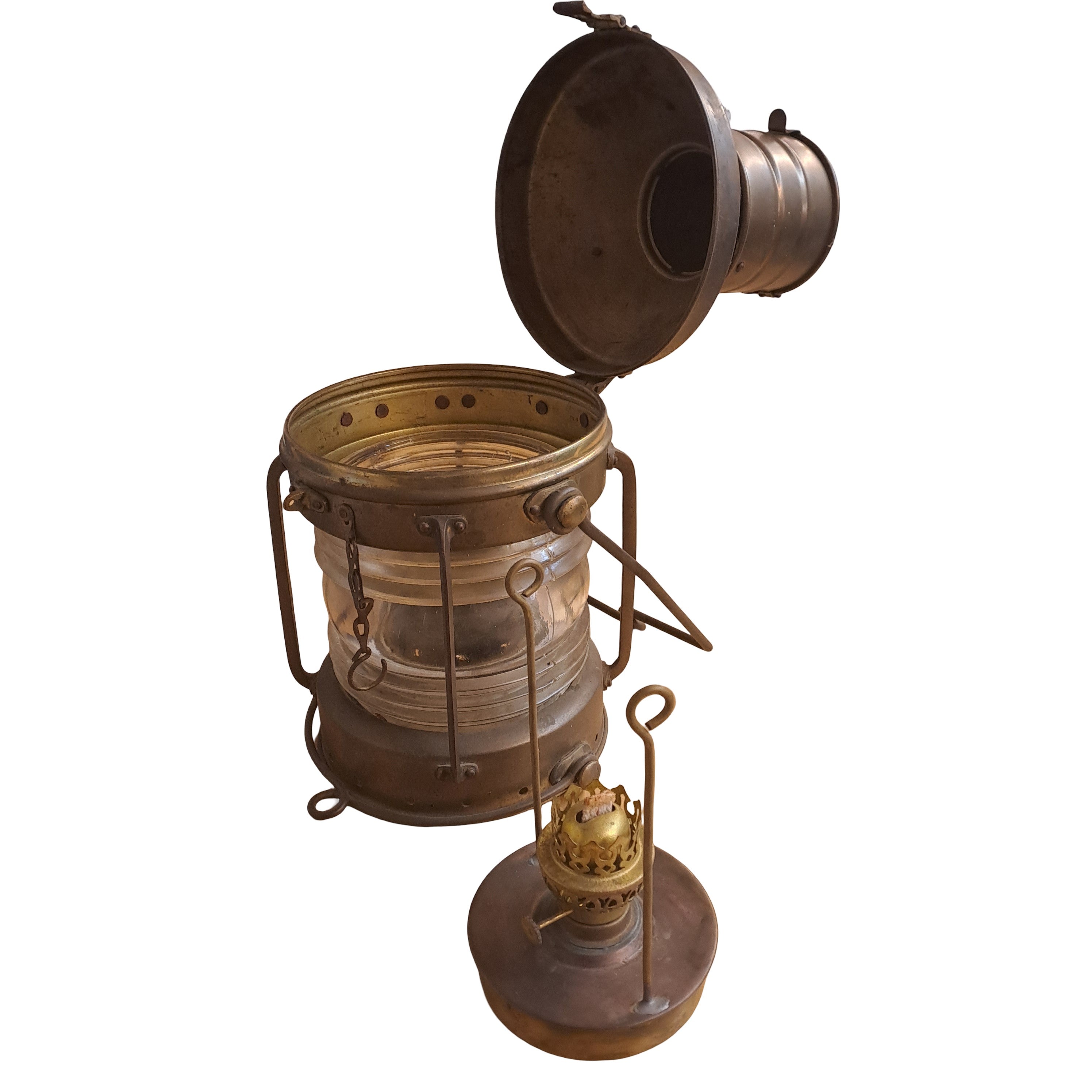 Ankerlampe Petrol 36cm / Messing Antik mit natürlicher Patina !