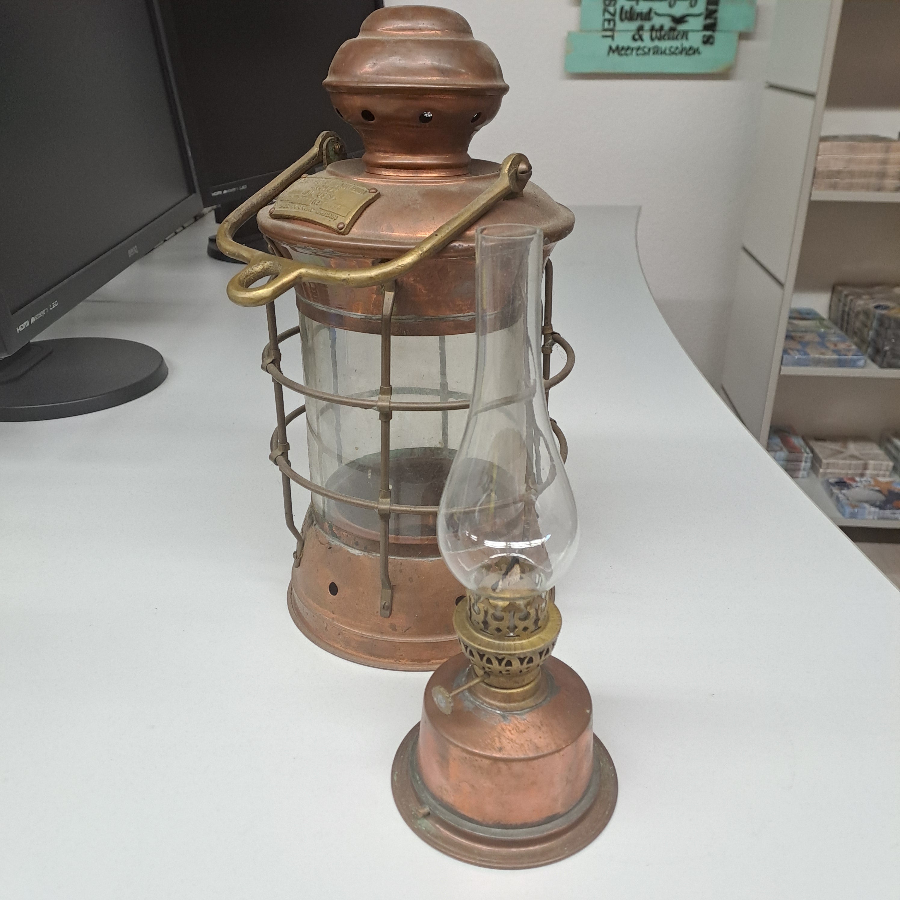 Ankerlampe Petrol 36cm / Kupfer Antik mit natürlicher Patina !