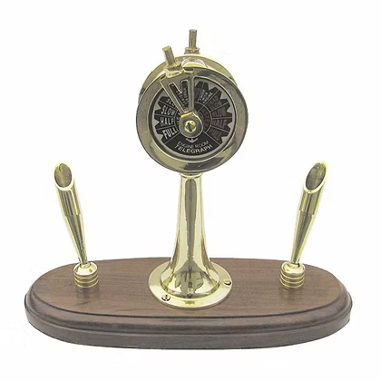 Maschinentelegraph auf Holzsockel mit 2 Penhalter