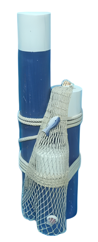 Deko - Poller aus Holz 63cm / mit Netz, Fisch & Muschel