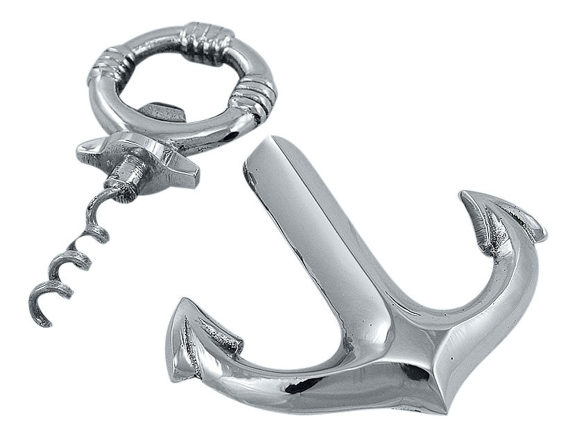 Flaschenöffner & Korkenzieher Anker 13cm / Messing vernickelt