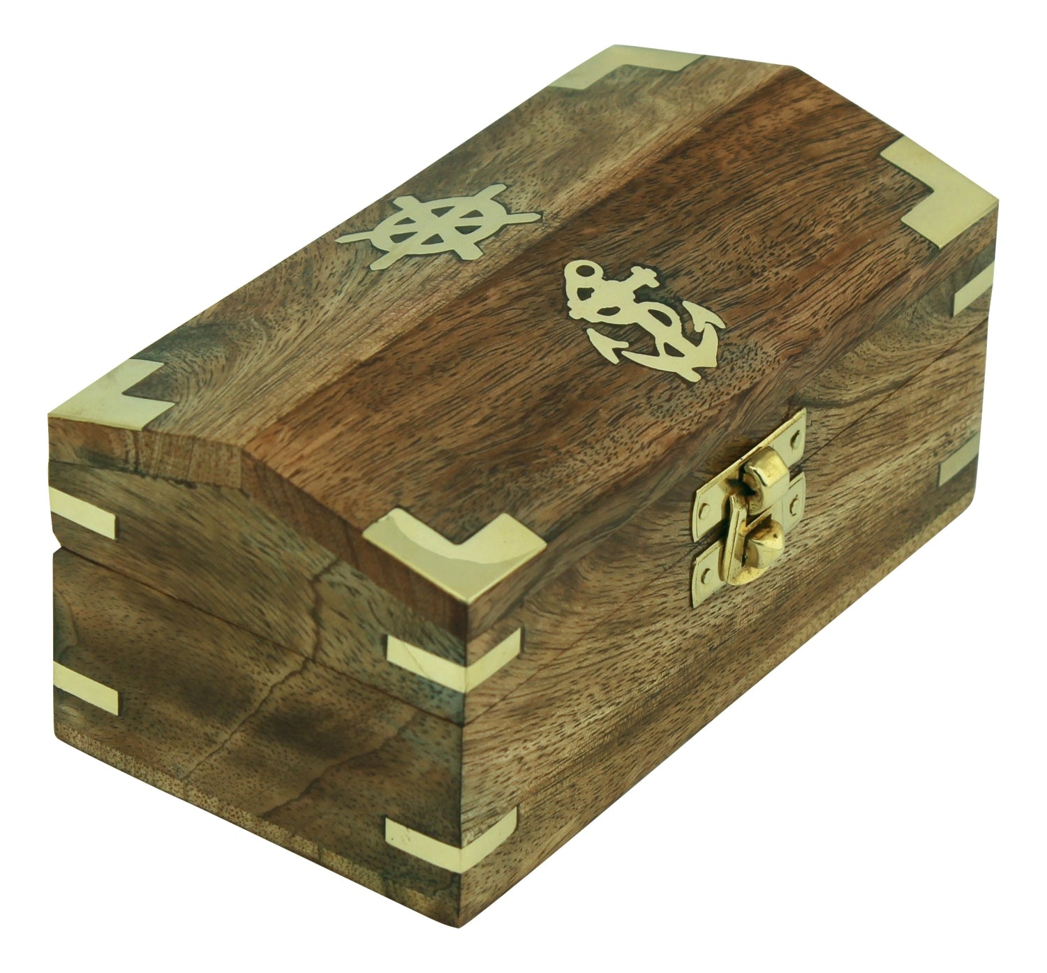 Schatzkiste aus Holz 14,5cm / mit Anker & Steuerrad