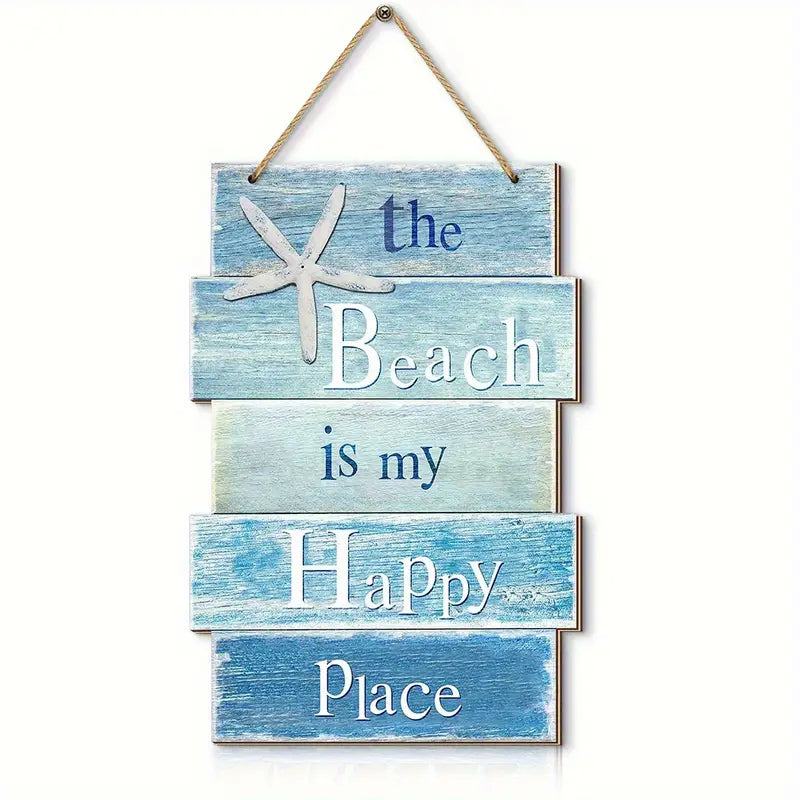 Wandhänger aus Holz "the Beach is my Happy Place" / 23cm x 14.5cm
