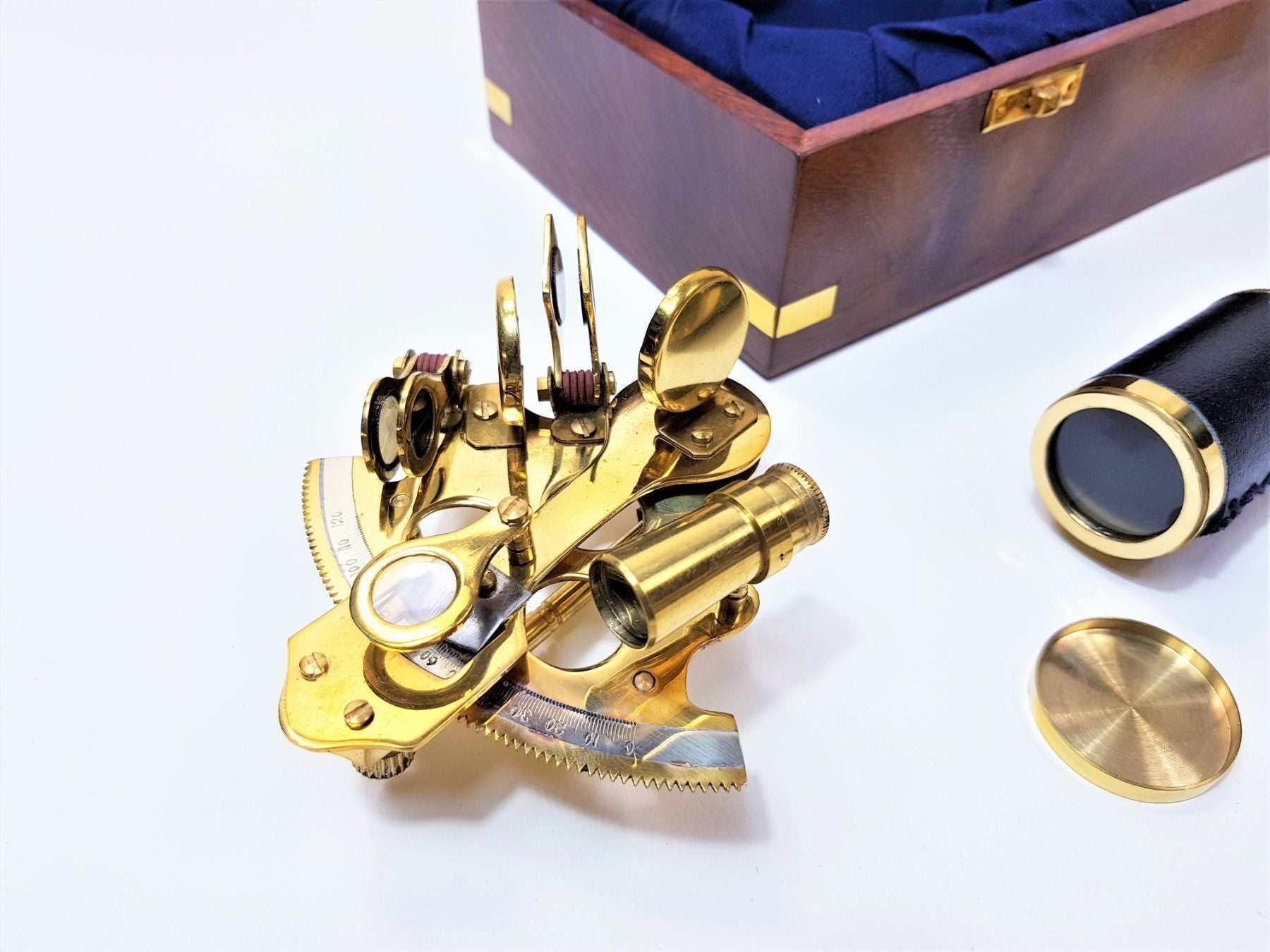 Teleskop 15cm, Sextant & Kompass in der Holzbox (Marine - Set) - SMA NAUTIC PRODUCTS