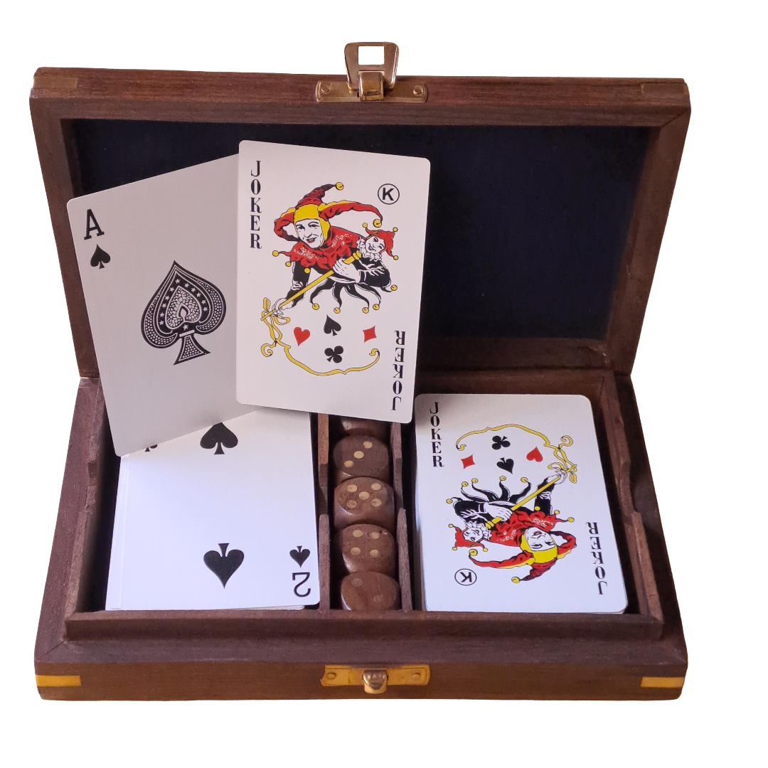 Karten - Würfelbox mit 2 Sets französischen Jasskarten und 5 Würfeln