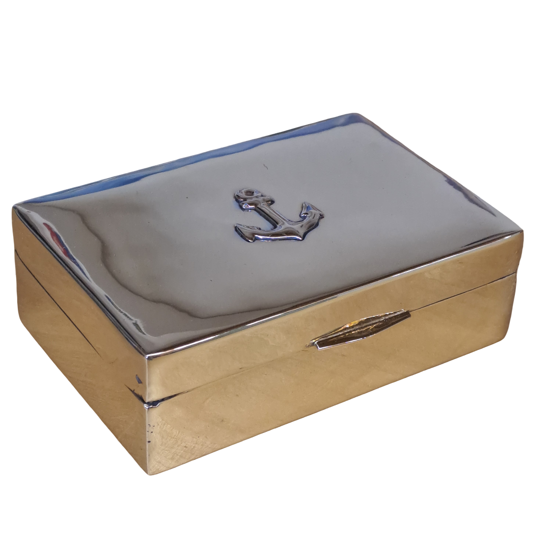 Zigarettendose Maritim mit Anker / aus Messing