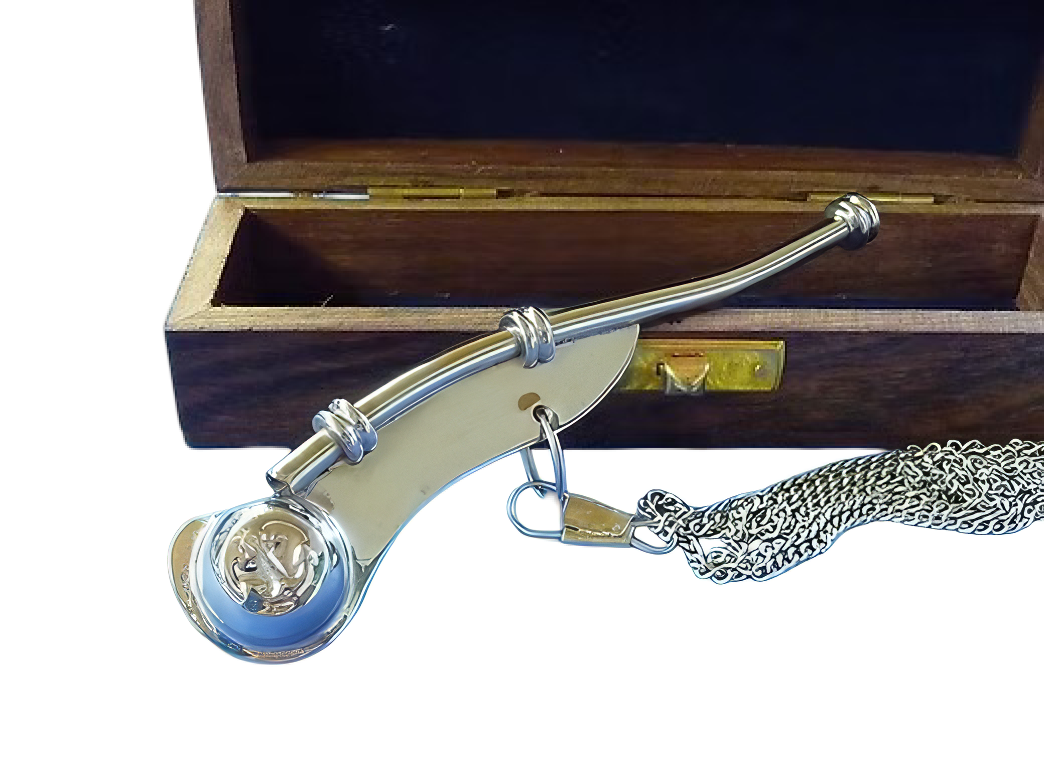 Bootsmannspfeife versilbert in Holzbox