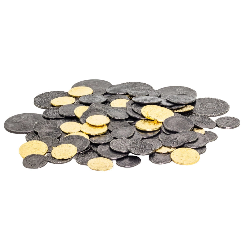 Piratenschatz im Beutel mit 100 Münzen / aus Metall ca. 1509 - 1740