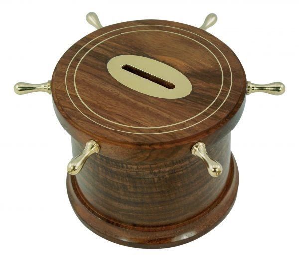 Spardose Steuerrad  Ø 15cm / Holz & Messing - SMA NAUTIC PRODUCTS